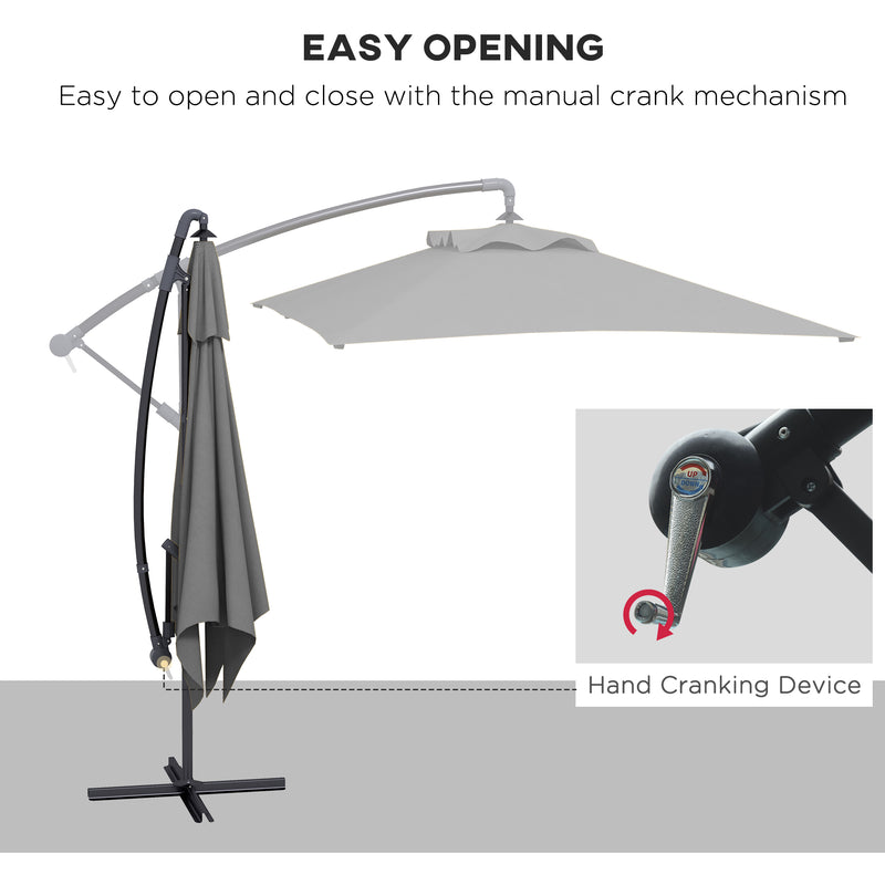 Outsunny - 3(m) Patio Offset Umbrella with Cross Base, Dark Grey — 84D-270V00CG
