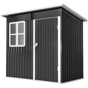7' x 4' Galvanised Steel Outdoor Storage Shed, Garden Shed with Window, Lockable Wide Door and Air Vents, Dark Grey