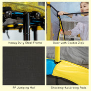 Qaba 4.6FT Trampoline for Kids with Enclosure Net for Ages 3-6, Indoor Outdoor Use, Yellow