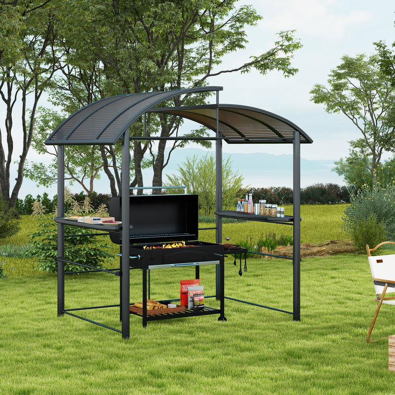 Outsunny - 8' x 5' Grill Gazebo with Vented PC Roof, Side Shleves, Dark Grey