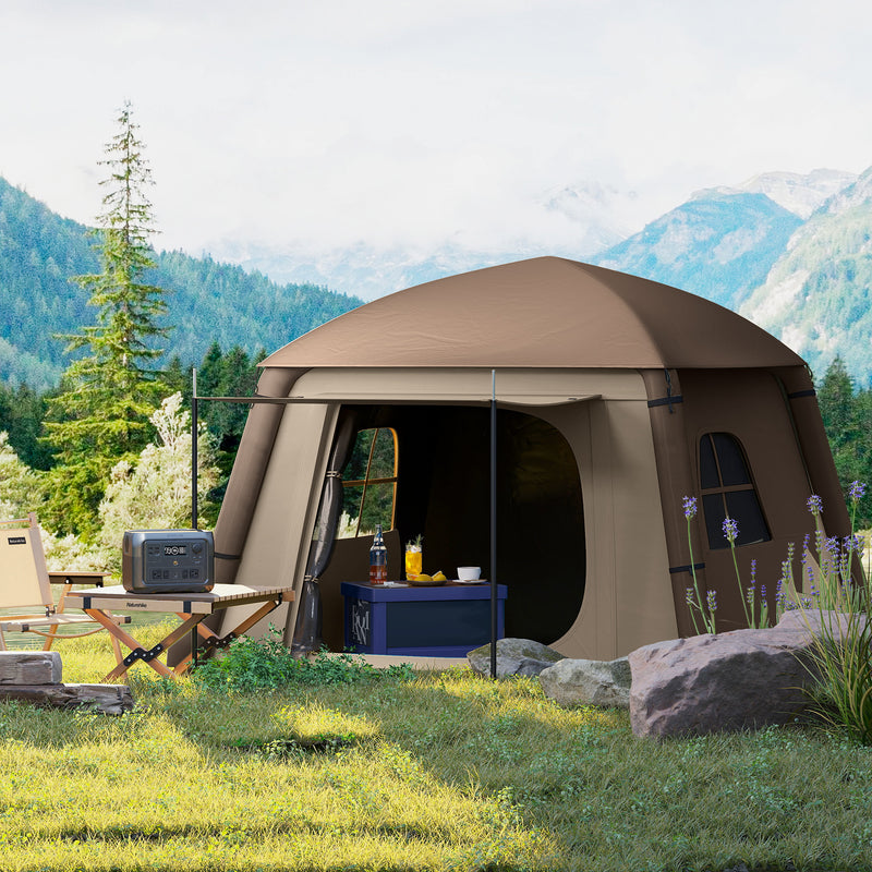 Outsunny - Inflatable Camping Tent, 1-2 Person Glamping Tent with Hand Pump, Blow Up Tent with Doors, Carry Bag, Khaki and Brown