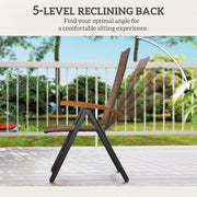 Outsunny - Folding Wicker Patio Dining Chair with 5-level Reclining Back, Wooden Armrests for Outdoor, Garden, Backyard, Brown