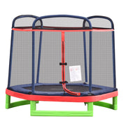 Aosom 84.75" Kids Trampoline 7 FT Indoor Outdoor Trampolines with Safety Net Enclosure Built-in Zipper Padded Covering, for Boys and Girls, Red