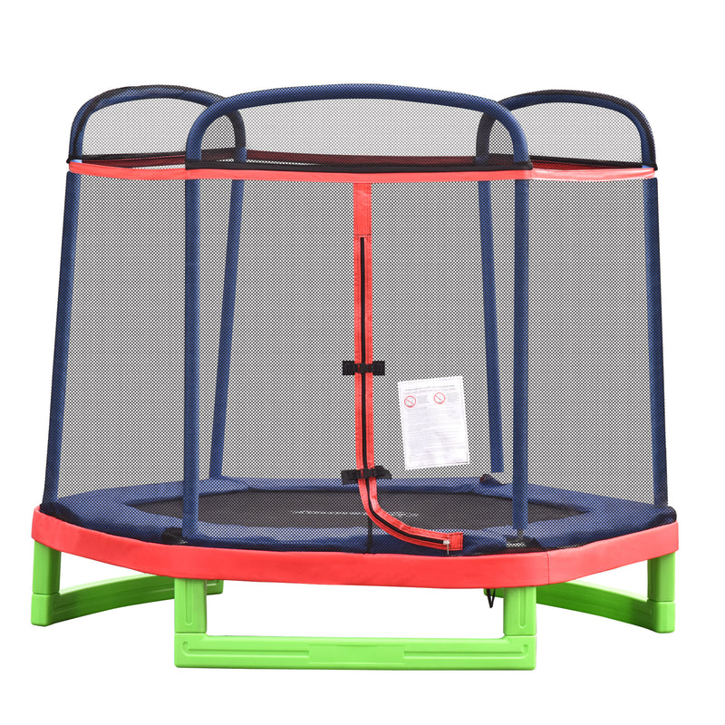 Aosom 84.75" Kids Trampoline 7 FT Indoor Outdoor Trampolines with Safety Net Enclosure Built-in Zipper Padded Covering, for Boys and Girls, Red