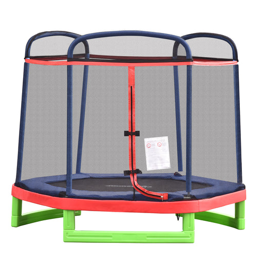 Aosom 84.75" Kids Trampoline 7 FT Indoor Outdoor Trampolines with Safety Net Enclosure Built-in Zipper Padded Covering, for Boys and Girls, Red