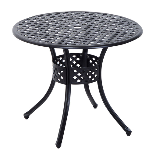 Outsunny - 33-Inch Roud Patio Dining Table with Umbrella Hole, Cast Aluminum Garden Table, All Weather Patio Bisto Table, for Lawn, Garden, Outside, Black