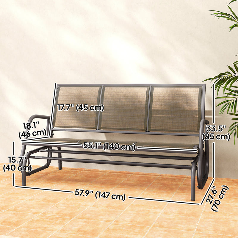 Outsunny - 3-Seat Outdoor Glider Chair, Patio Rocking Chair, Steel Frame, Sling Fabric Seat for Garden, Backyard, Lawn, Brown
