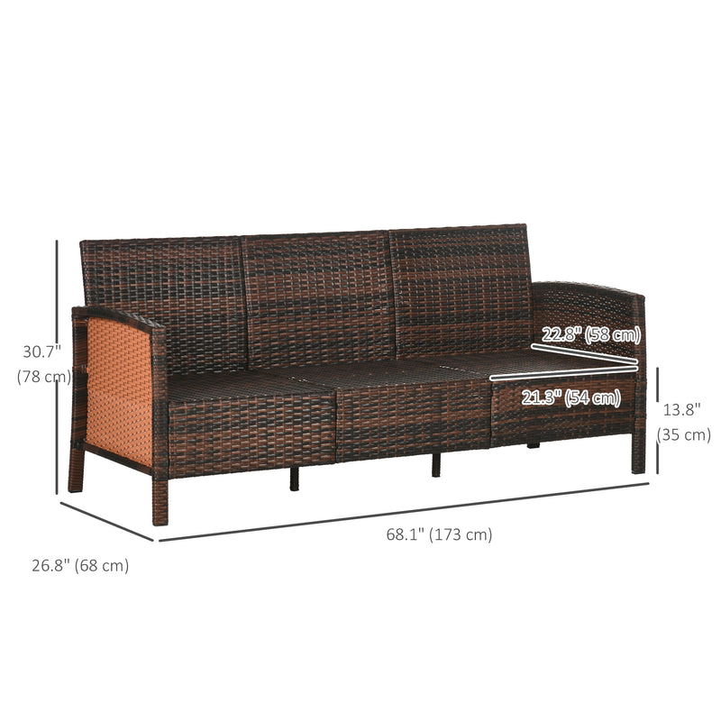 Outsunny - 3-Seater Wicker Sofa, PE Rattan Outdoor Couch Conversation Furniture with Removable Cushions for Patio, Garden, Brown
