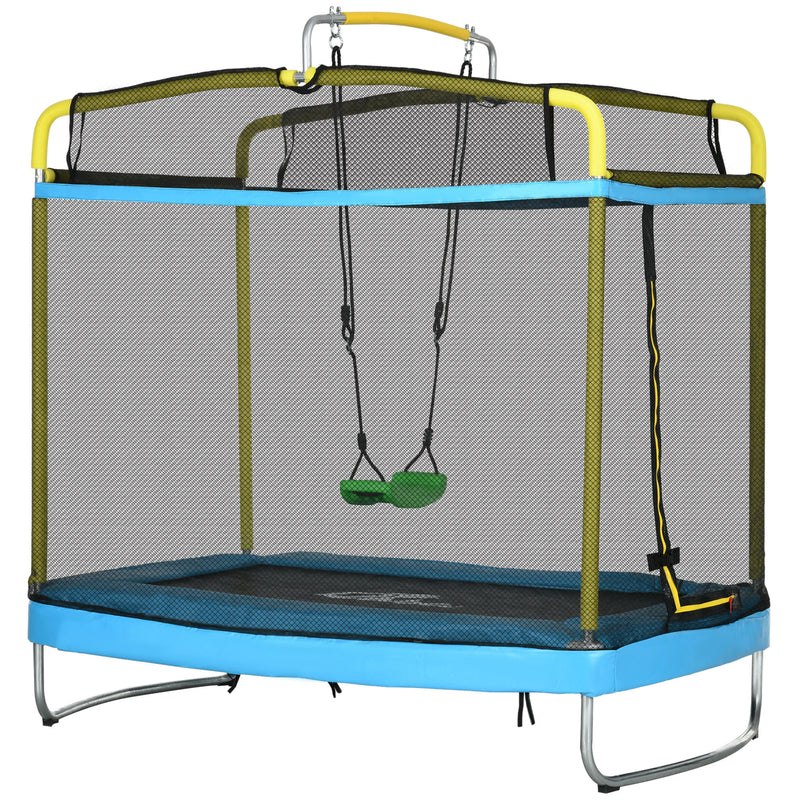 Qaba 6.9FT Kids Trampoline with Safety Net, Gymnastics Bar, Swing, Toddler Trampoline for 3-6 Years Old Outdoor