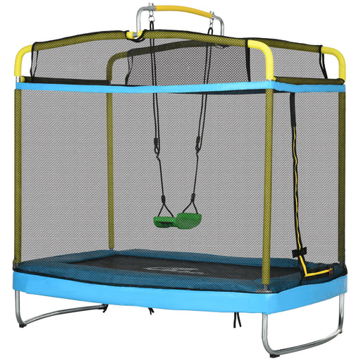 Qaba 6.9FT Kids Trampoline with Safety Net, Gymnastics Bar, Swing, Toddler Trampoline for 3-6 Years Old Outdoor