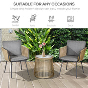 Outsunny - 3 Pieces Wicker Patio Furniture Set, Rattan Bistro Set with Coffee Table and Cushions, Outdoor Conversation Set for Garden, Porch, Balcony, Grey