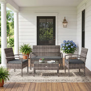 Outsunny - 4 Pieces Patio Furniture Set with A Loveseat, Two Armchairs and A Coffee Table, Outdoor Conversation Set, Dark Grey