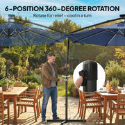 10 ft Offset Patio Umbrella with Solar Light, Garden Hanging Parasol with 360° Rotation, Tilt, Cover, Navy Blue