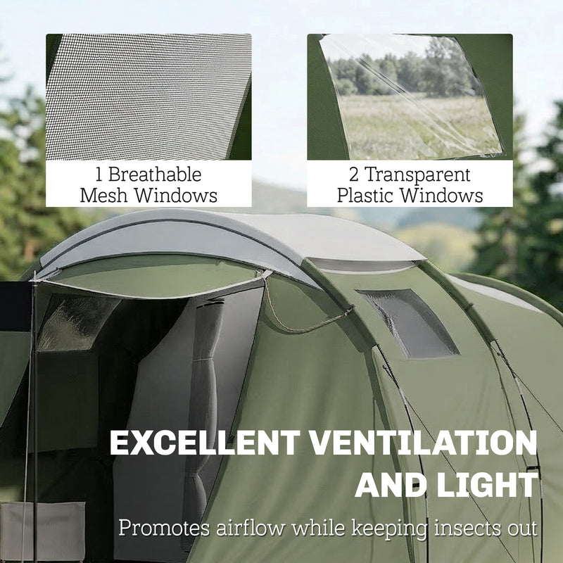 Outsunny - Camping Tent Waterproof Camping Tent with Two Room for 3-4 Person Waterproof, Green