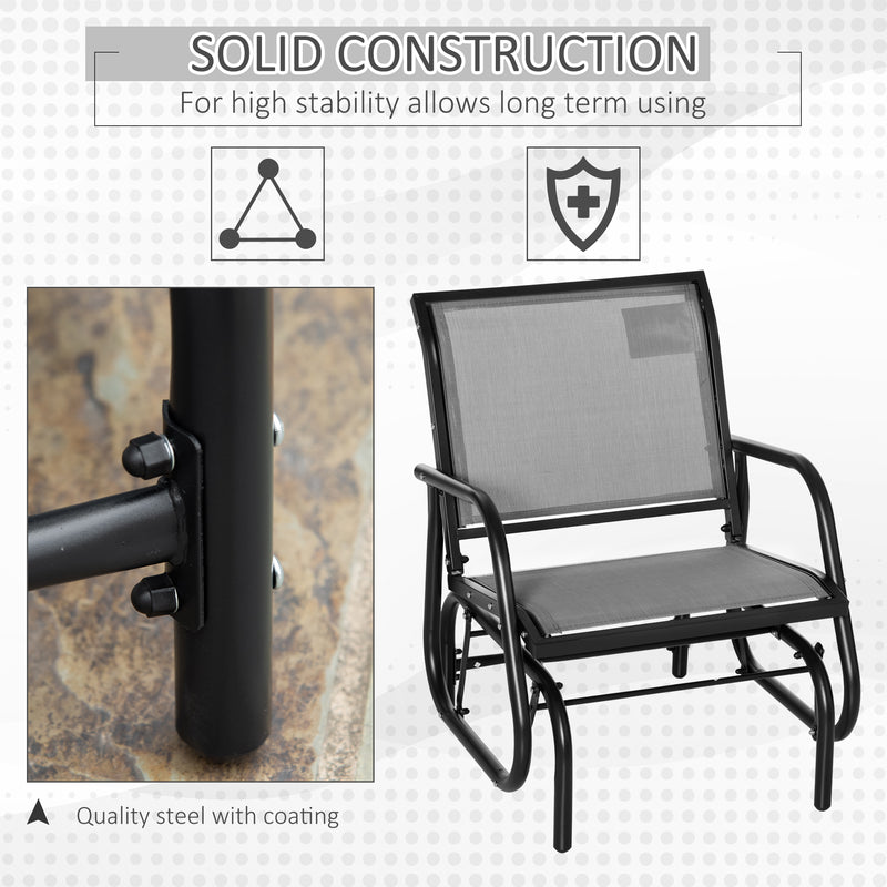 Outsunny - Patio Glider with Breathable Mesh Fabric Seat & Backrest, Metal Frame Outdoor Glider Swing Chair with Armrests, Grey