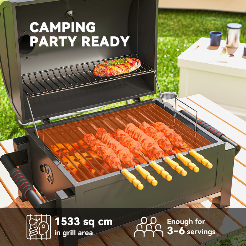 Outsunny - Tabletop Charcoal Smoker, Portable BBQ with Ash Catcher and Thermometer for Backyard, Camping, Picnic, Black