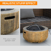 Outsunny - Outdoor Fire Pit, 24 Inch Metal Wood Burning Fireplace with Spark Cover, Poker, Woodgrain Design, Light Brown