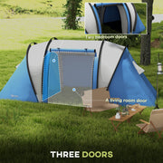Outsunny - Camping Tent with 2 Bedrooms and Living Area, 3000mm Waterproof Family Tent, for Fishing Hiking Festival, Blue