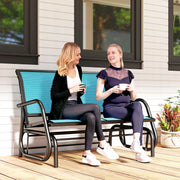 Outsunny - Outdoor Glider Bench, 2 Person Patio Glider Chair, Gliding Outdoor Garden Loveseat Swing Bench with Breathable Mesh Fabric, Steel Frame for Backyard, Porch, Blue