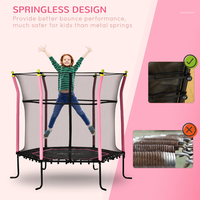 Soozier 63" Kids Trampoline Mini Indoor Bouncer Jumper with Enclosure Net Elastic Thick Padded Pole Gift for 3-6 Years, Pink