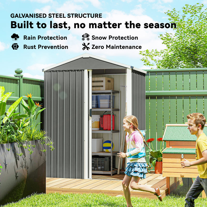4.5 x 3ft Outdoor Storage Shed, Waterproof Metal Garden Shed with Lockable Door for Backyard, Patio, Lawn, Light Grey