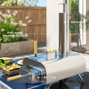 Outsunny - Outdoor Pizza Oven, Portable Wood Pellet Pizza Oven with Pizza Stone and Peel, Foldable Legs, Chimney