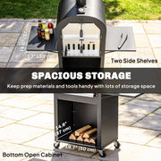 Outsunny - Outdoor Wood Fired Pizza Oven with Side Shelves and Open Cabinet, Pizza Maker on Wheels with Thermometer, Stone, Peel