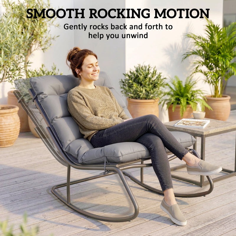 Outsunny - Outdoor Rocking Chair, Oversized Rocking Patio Chair with 25" Extra Wide Mesh Seat and Cushion, Dark Grey