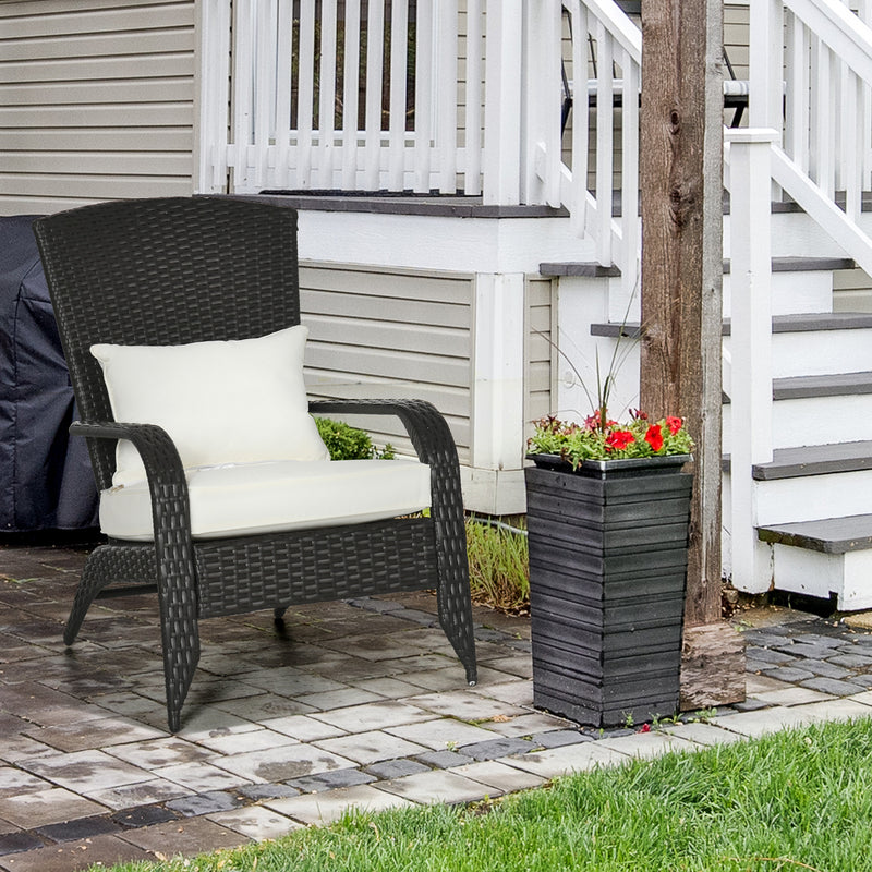 Outsunny - Patio Wicker Adirondack Chair, Outdoor Rattan Muskoka Chair with Cushions for Patio, Garden, Backyard, Cream