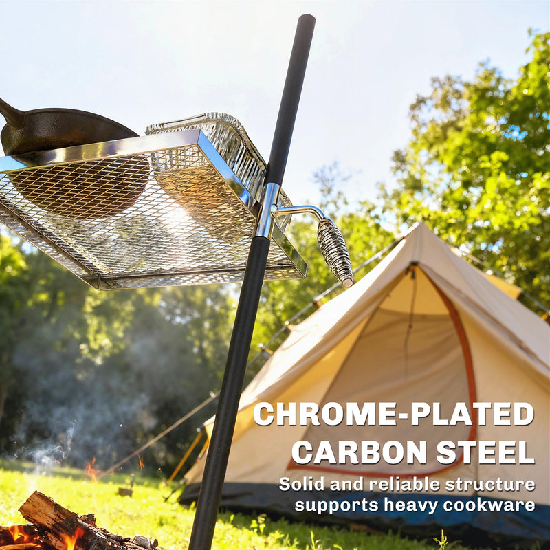 Outsunny - Swivel Campfire Grill, 360° Adjustable Heavy Duty Chrome-Plated Steel Campfire Cooking Grate, Silver