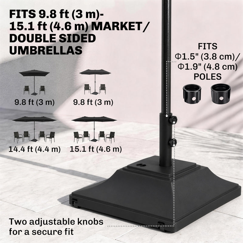 Outsunny - Square Umbrella Base with Wheels, 99 lbs Water or 132 lbs Sand Filled, with Double Adjustable Knob, Black — 84D-290V00BK