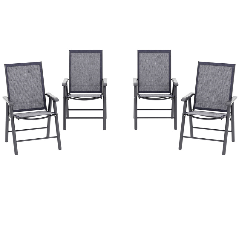Outsunny - 4-Piece Folding Chair Set for Relaxing on Patio Balcony Garden, Comfortable Outdoor Furniture with Armrests, Dark Grey