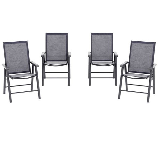 Outsunny - 4-Piece Folding Chair Set for Relaxing on Patio Balcony Garden, Comfortable Outdoor Furniture with Armrests, Dark Grey