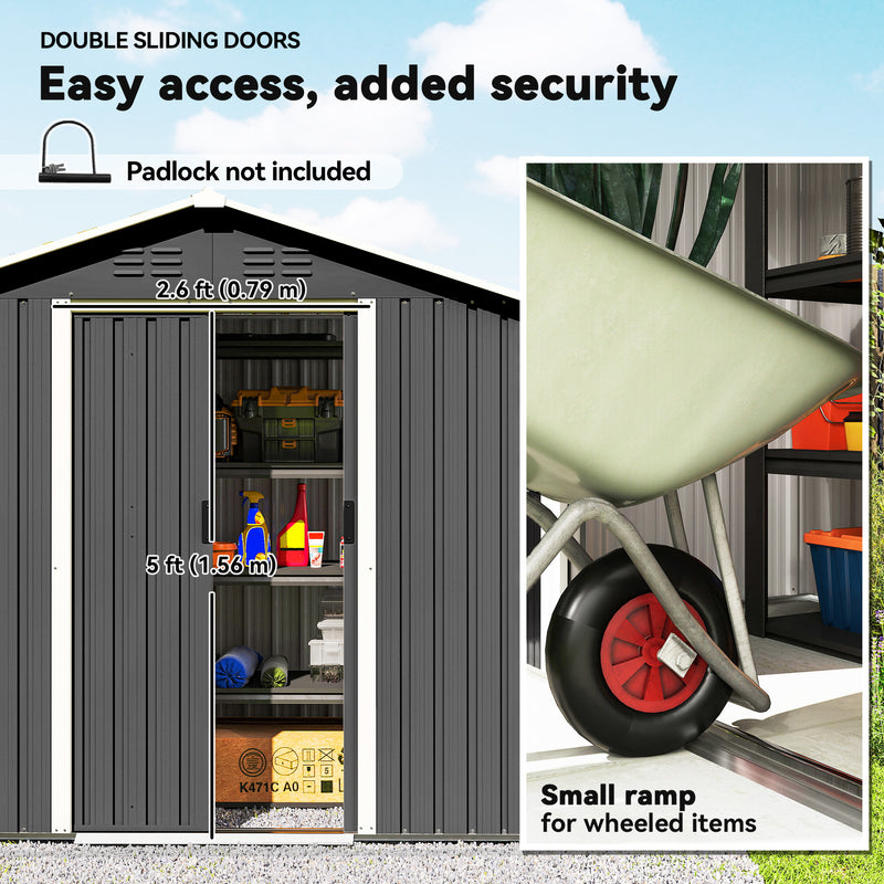 6.5x3.5ft Metal Garden Storage Shed for Outdoor Tool Storage with Double Sliding Doors and Vents, Dark Grey