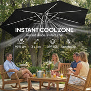 10 ft Offset Patio Umbrella with Solar Light, Garden Hanging Parasol with 360° Rotation, Tilt, Cover, Black