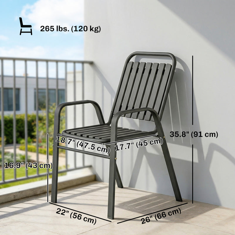 Outsunny - Stackable Outdoor Dining Chairs Set of 2, for Patio, Balcony, Deck, Garden, Black