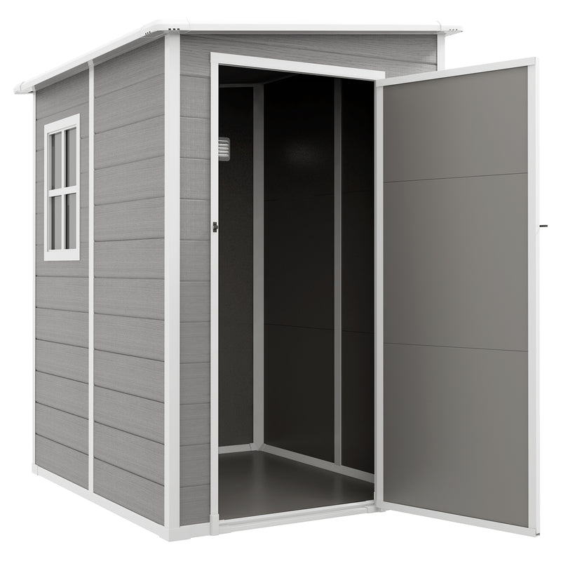 4x5 Lean to Garden Shed with Window Lockable for Garden Tool Storage Grey