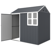 7' x 5.5' Metal Garden Storage Shed, Outdoor Tool Storage House with Lockable Door, Vents, Sloped Roof, Dark Grey