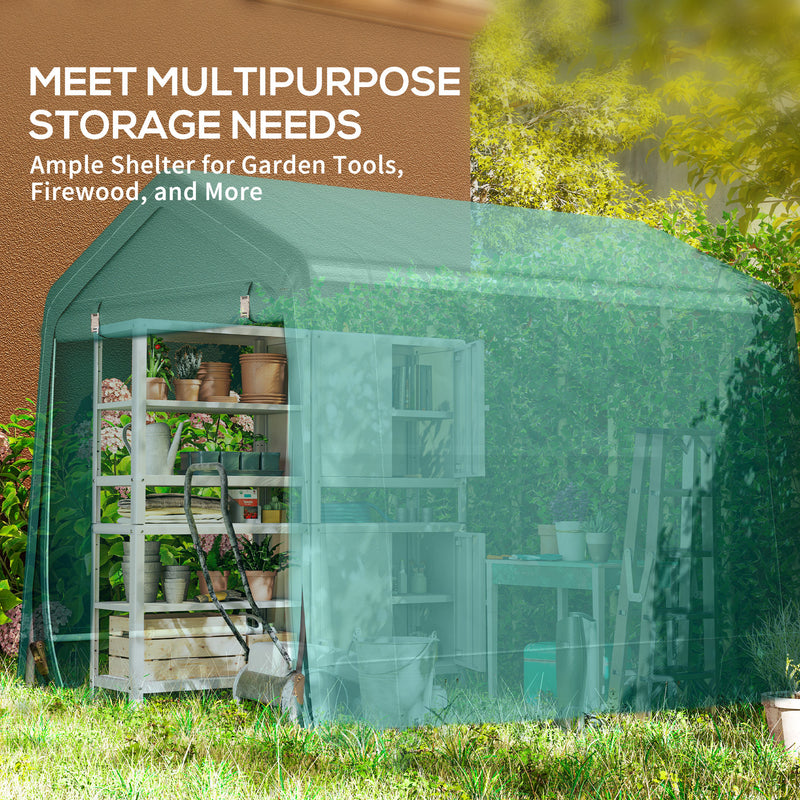 7.9' x 6.6' Garden Storage Tent, Patio Storage Shelter w/ Metal Frame and Double Zipper Doors, Green