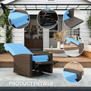 Outsunny - Outdoor Rattan Wicker Lounge Chair with Footrest & Soft Cushion for Patio, Garden, Backyard, Sky Blue