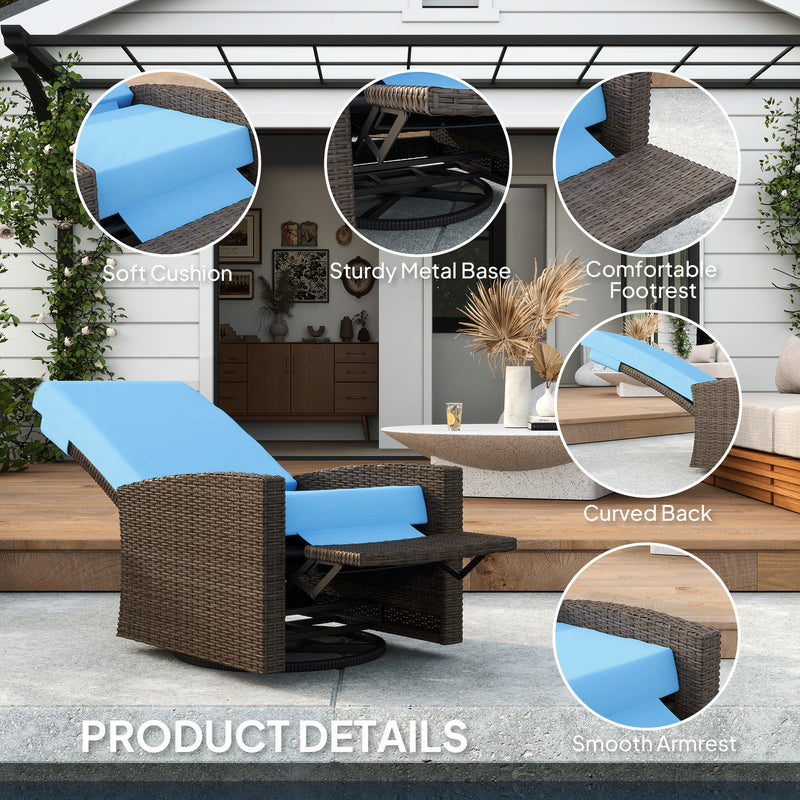 Outsunny - Outdoor Rattan Wicker Lounge Chair with Footrest & Soft Cushion for Patio, Garden, Backyard, Sky Blue