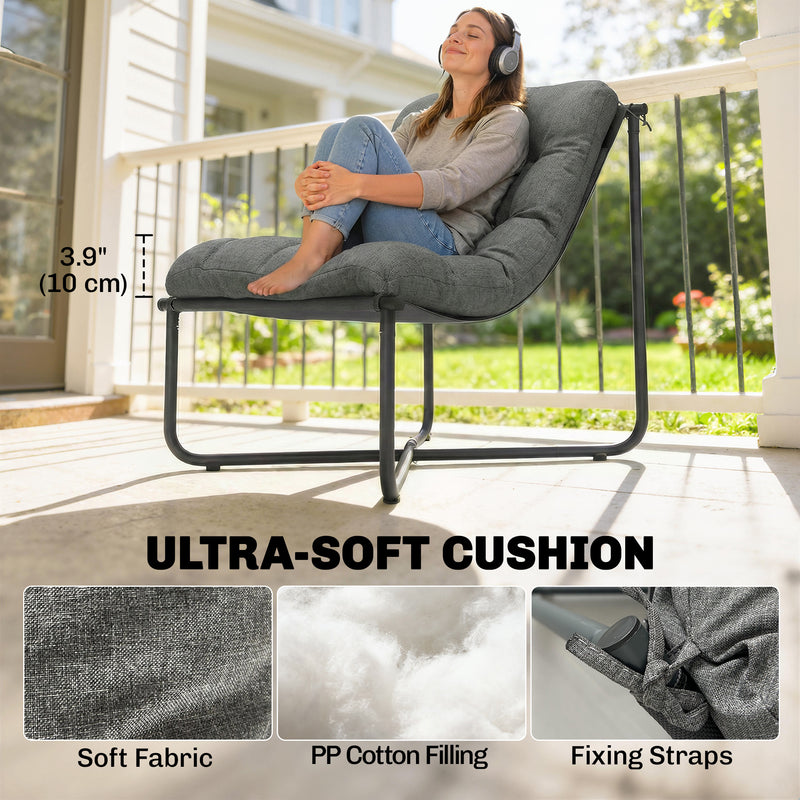 Outsunny - Outdoor Patio Chair, Comfy Sling Lounge Chair with Cushion, Breathable Wide Seat, Steel Frame, Dark Grey