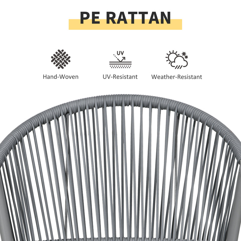 Outsunny - 3-Piece Rattan Bistro Set, Garden Seating Group with 2 Armchairs and Coffee Table, Balcony Furniture Set, Grey