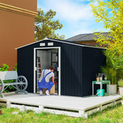 9.1'x6.4'x6.3' Garden Storage Shed w/ Foundation Kit Metal Tool Storage House w/ Double Doors Dark Grey