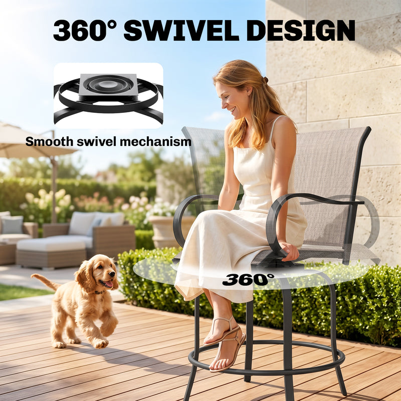 Outsunny - Outdoor Bar Stools Set of 2, 360° Swivel Bar Height Chairs, 26.8" x 29.5" x 48.4", Tan