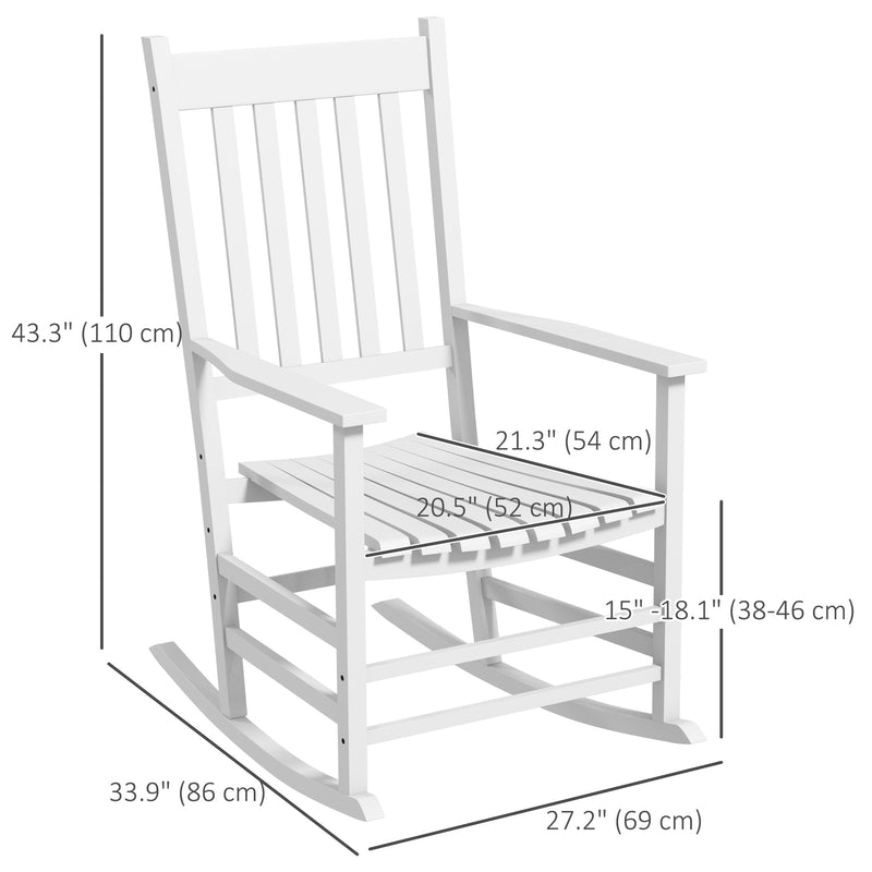 Outsunny - Wooden Patio Rocking Chairs Set of 2, Outdoor Rocker Chairs with Wide Armrests, High Back for Garden, Balcony, White