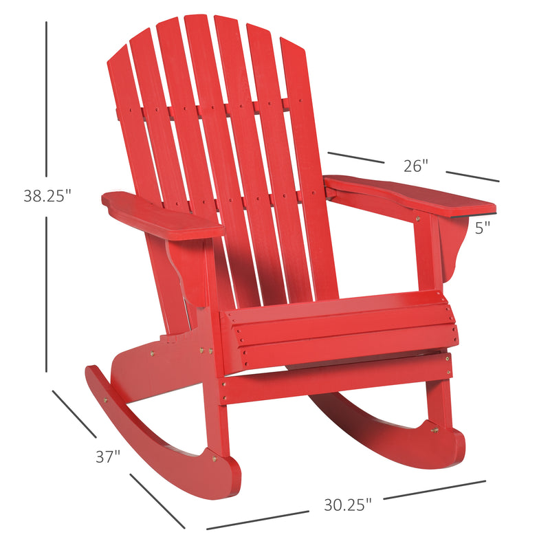 Outsunny - Wooden Adirondack Rocking Muskoka Chair with Slatted Wooden Design, Fanned Back and Classic Rustic Style, Red