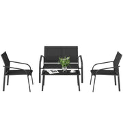 Outsunny - 4 Piece Patio Furniture Set, Outdoor Conversation Set with Deep Seat, Loveseats, Armchairs, Glass-Top Table, Black