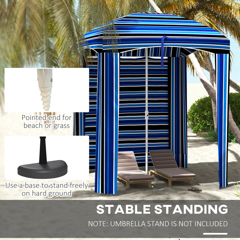 Outsunny - 70.1" L x 70.1" W Cabana Umbrella with Walls, Vents, Ruffles, Carry Bag, Beach Umbrella, Blue Stripe — 84D-307V00MX