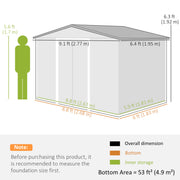 9.1' x 6.4' x 6.3' Garden Storage Shed w/ Foundation Kit Metal Tool Storage House w/ Double Doors Green